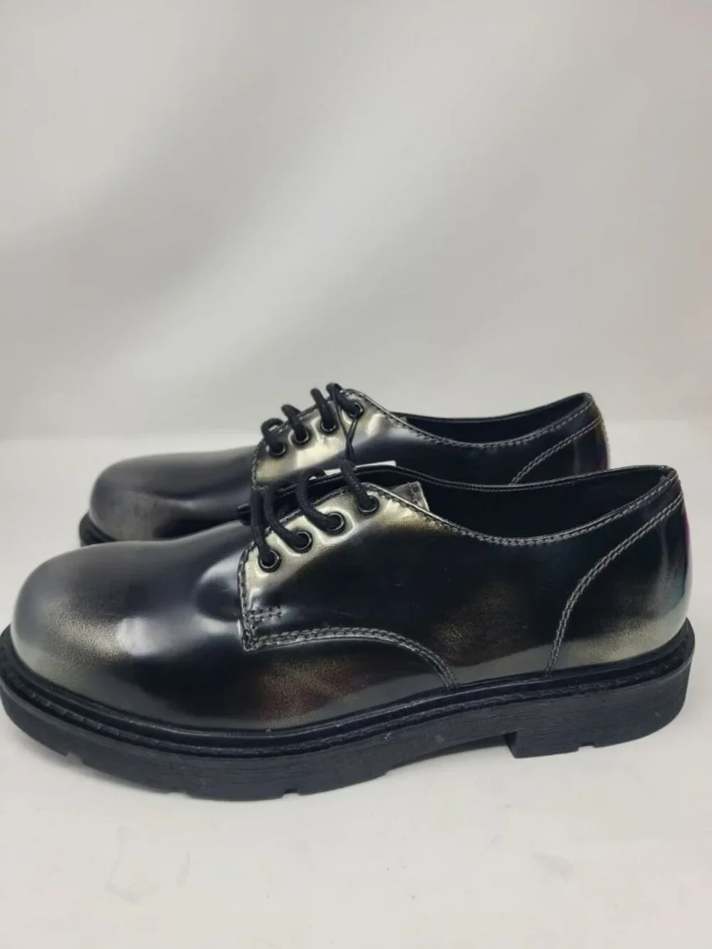 ZARA Black Metallic Leather Lace Up Derby Shoes Men Size US 8 EUR 41 2455/220